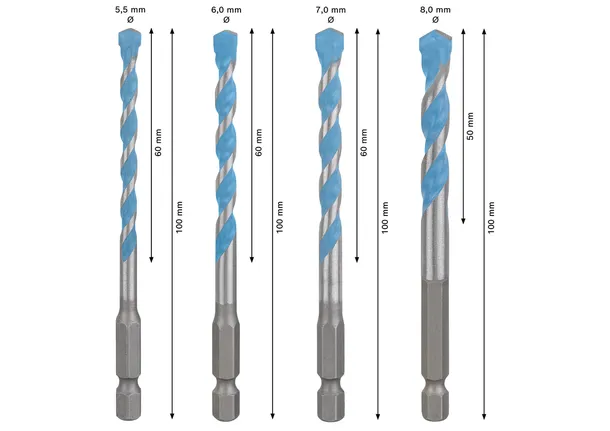 Bosch EXPERT HEX-9 daudzfunkcionālo celtniecības urbju komplekts.